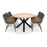 Cleve/Carlos antraciet dining tuinset | 6 personen | teakhout + wicker | 240cm ovaal