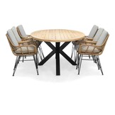 Cleve/Carlos taupe dining tuinset | 6 personen | teakhout + wicker | 240cm ovaal