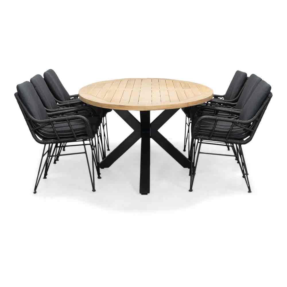 Cleve/Carlos Charcoal dining tuinset | 6 personen | teakhout + wicker | 240cm ovaal
