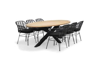 Cleve/Napels dining tuinset | 6 personen | teakhout + wicker | 240cm ovaal