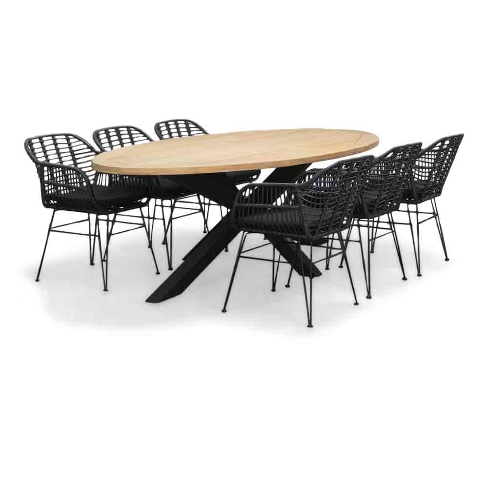 Cleve/Napels dining tuinset | 6 personen | teakhout + wicker | 240cm ovaal