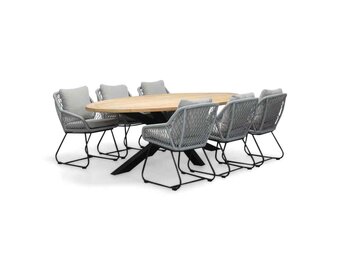 Cleve/Portofino grijs dining tuinset | 6 personen | teakhout + touw | 240cm ovaal