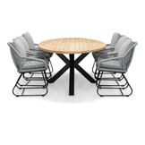 Cleve/Portofino grijs dining tuinset | 6 personen | teakhout + touw | 240cm ovaal