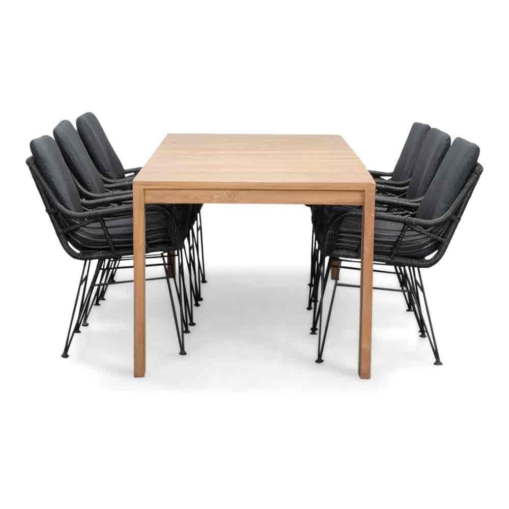 Oakland/Carlos Charcoal dining tuinset | 6 personen | teakhout + wicker | 240cm