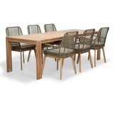 Oakland/Padua olijfgroen dining tuinset | 6 personen | teakhout + touw | 240cm