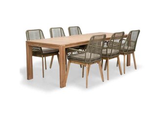 Oakland/Padua olijfgroen dining tuinset | 6 personen | teakhout + touw | 240cm