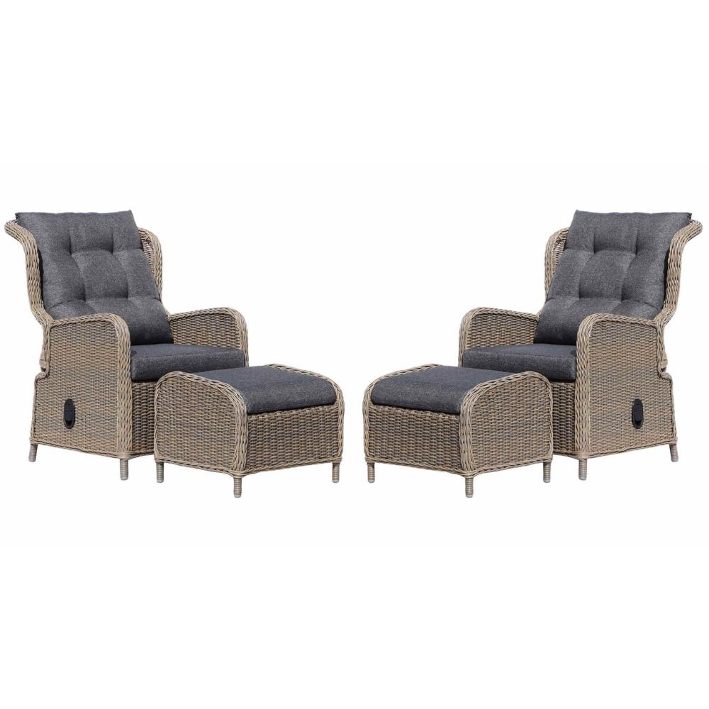 Glasgow lounge balkonset - verstelbaar 2 personen | wicker + aluminium | Ash Grey | 4-delig