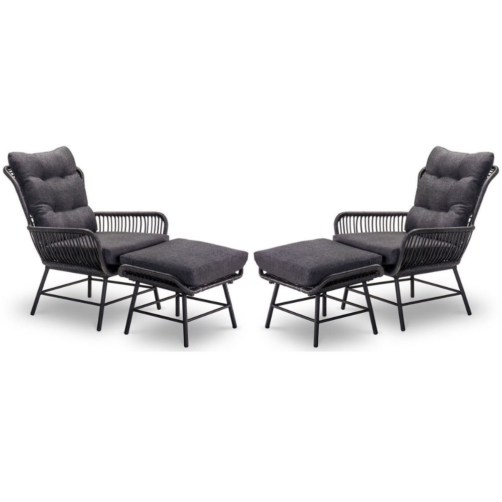 Dex lounge balkonset 2 personen | wicker + aluminium | Charcoal | 4-delig afbeelding