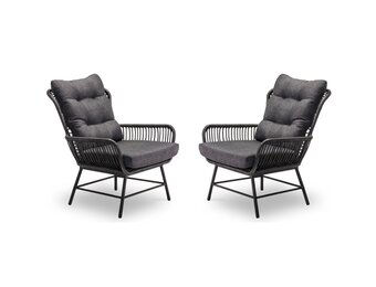 Dex loungestoel tuin set van 2 | wicker + aluminium | Charcoal