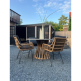Elzas/Carlos taupe dining tuinset | 4 personen | betonlook + hardhout | 135cm rond
