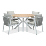 Calgary wit dining tuinset | 4 personen | polywood + touw | 120cm rond