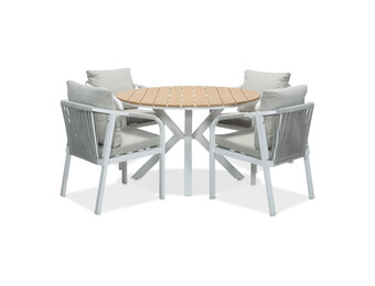 Calgary wit dining tuinset | 4 personen | polywood + touw | 120cm rond