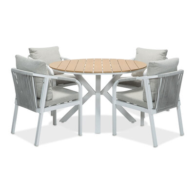 Calgary wit dining tuinset | 4 personen | polywood + touw | 120cm rond