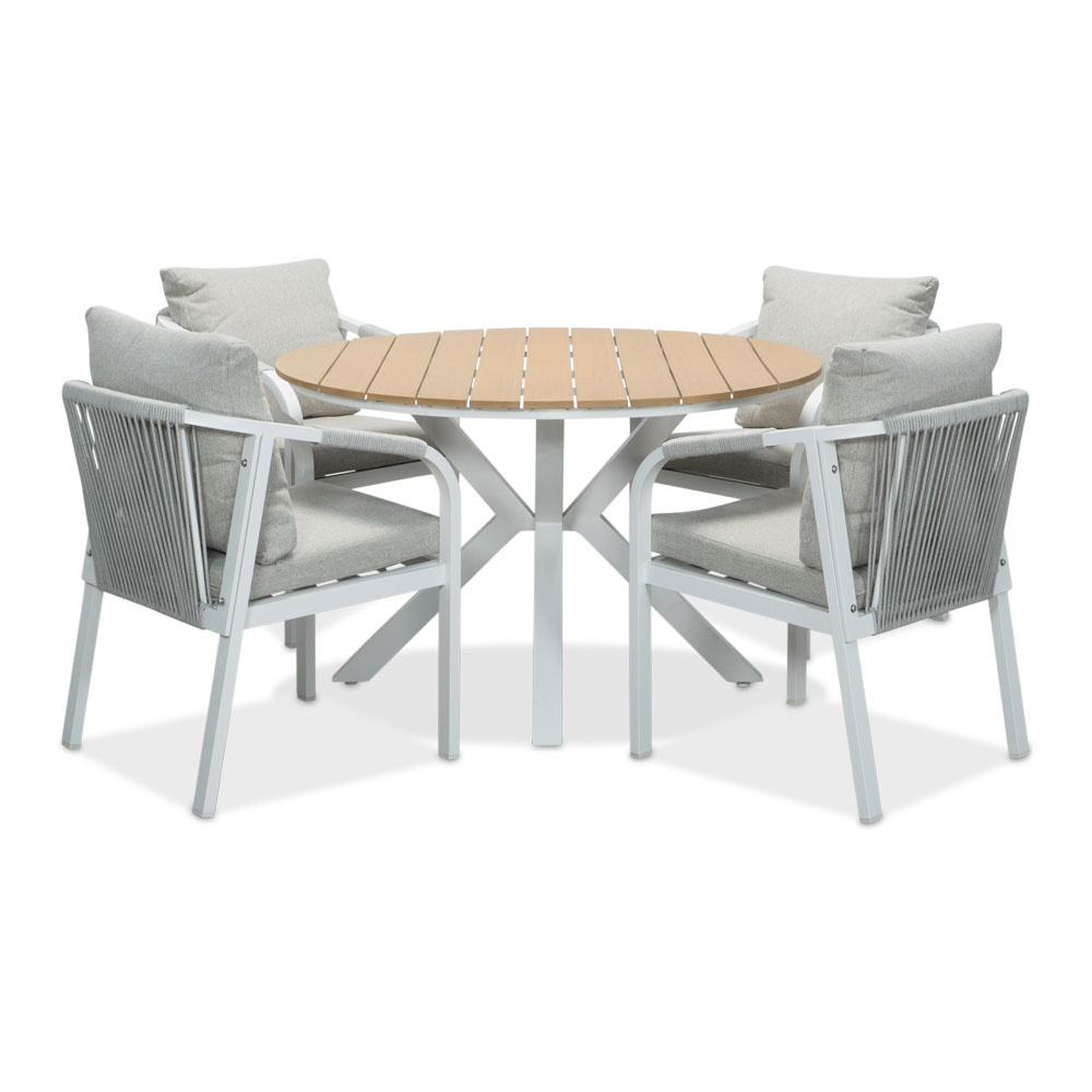 Calgary wit dining tuinset | 4 personen | polywood + touw | 120cm rond