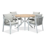 Calgary wit dining tuinset | 4 personen | polywood + touw | 120cm rond