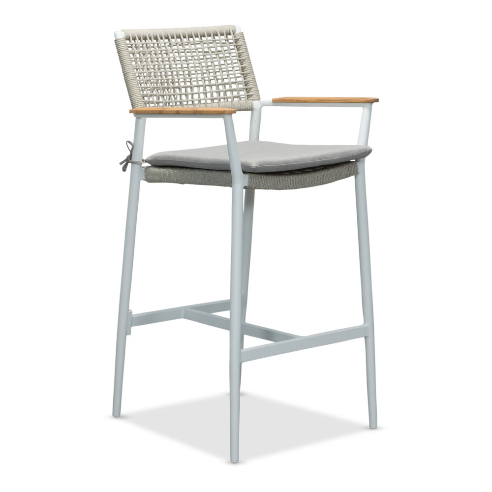 Sandro dining barstoel | touw + aluminium | wit