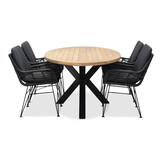 Cleve/Carlos Charcoal dining tuinset | 4 personen | teakhout + wicker | 200cm ovaal