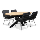 Cleve/Carlos Charcoal dining tuinset | 4 personen | teakhout + wicker | 200cm ovaal