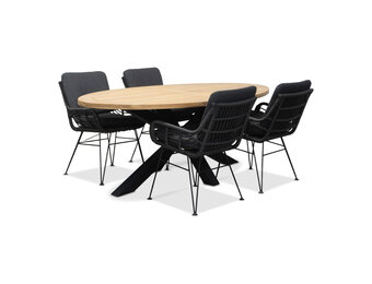 Cleve/Carlos Charcoal dining tuinset | 4 personen | teakhout + wicker | 200cm ovaal