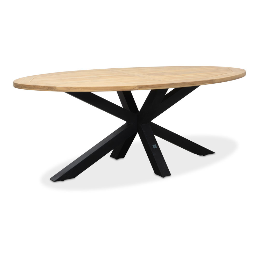 Cleve/Carlos Charcoal dining tuinset | 4 personen | teakhout + wicker | 200cm ovaal