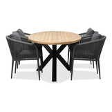 Cleve/Orlando antraciet dining tuinset | 4 personen | teakhout + touw | 200cm ovaal