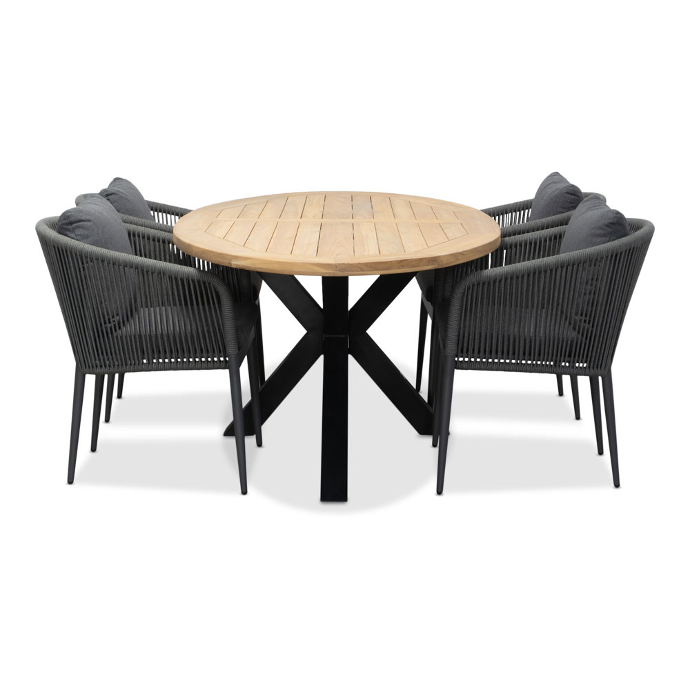 Cleve/Orlando antraciet dining tuinset | 4 personen | teakhout + touw | 200cm ovaal