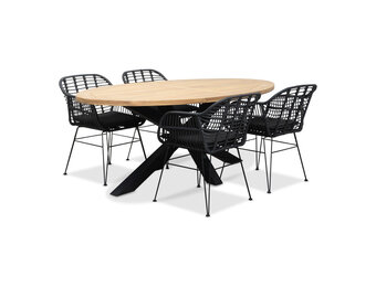 Cleve/Napels dining tuinset | 4 personen | teakhout + wicker | 200cm ovaal