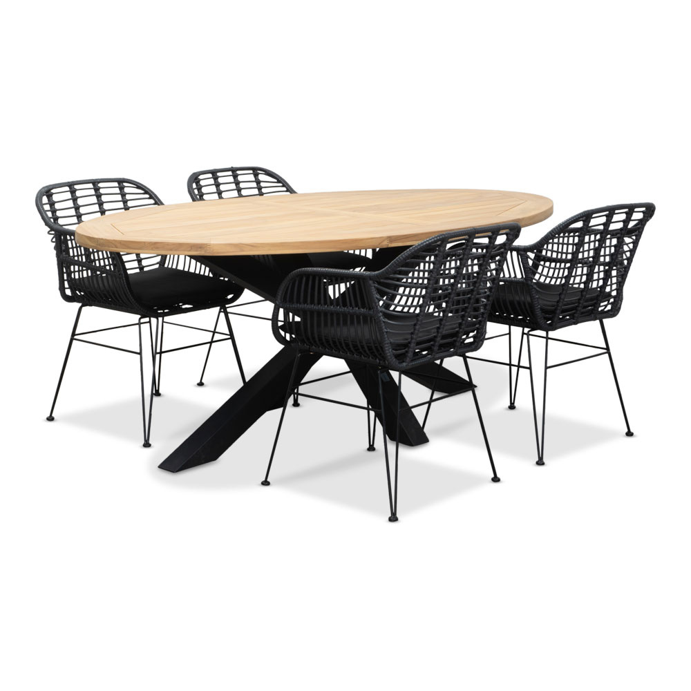 Cleve/Napels dining tuinset | 4 personen | teakhout + wicker | 200cm ovaal