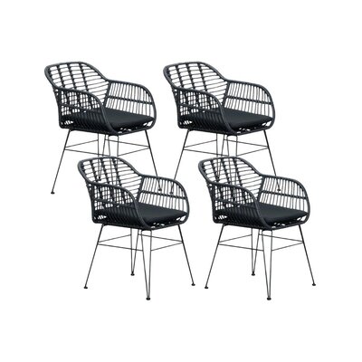 Napels dining tuinstoel set van 4 | wicker | zwart