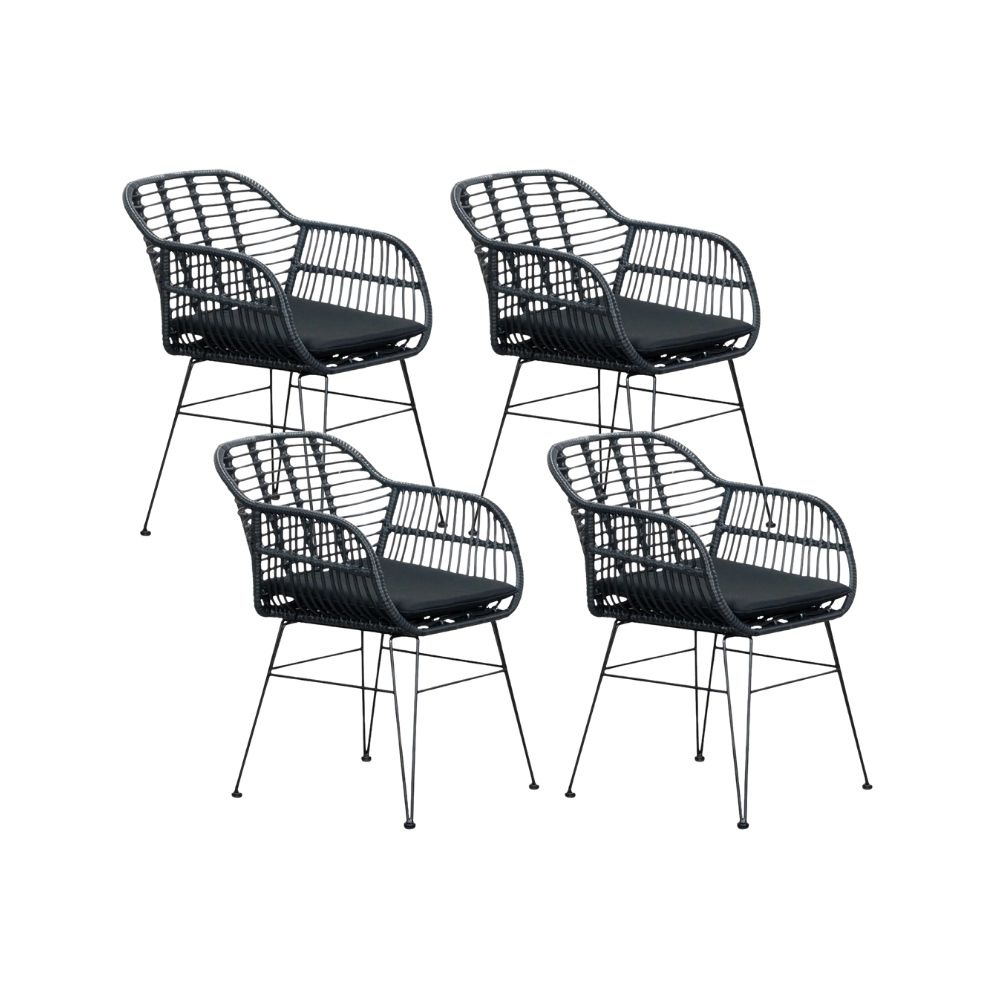 Napels dining tuinstoel set van 4 | wicker | zwart