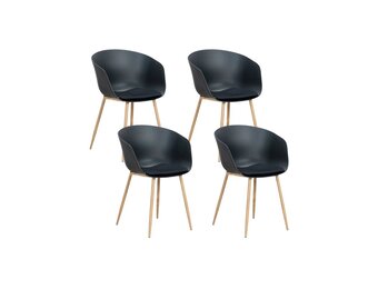 Rikki dining tuinstoel set van 4 | kunststof | zwart + houtlook