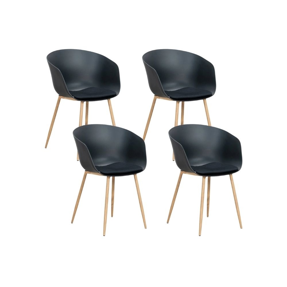 Rikki dining tuinstoel set van 4 | kunststof | zwart + houtlook