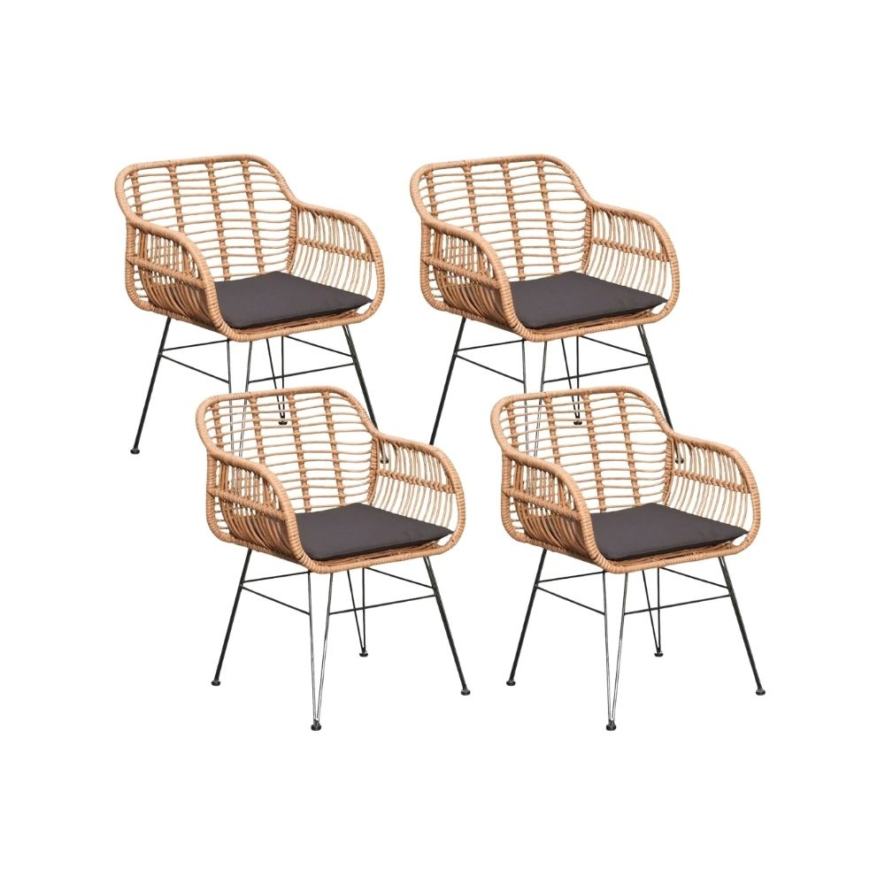 Lola dining tuinstoel set van 4 | wicker + staal | Bamboo antraciet