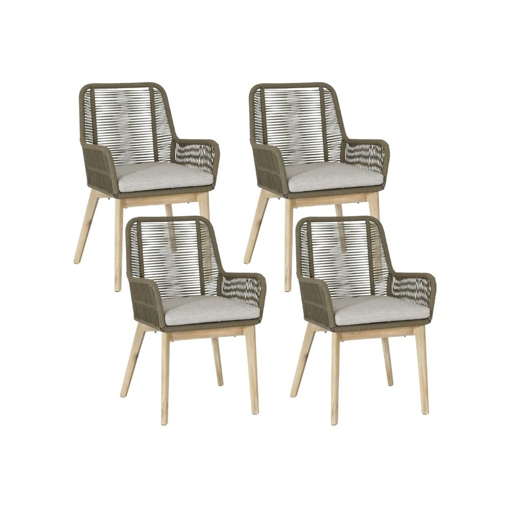 Padua dining tuinstoel set van 4 | touw + hardhout | olijfgroen afbeelding