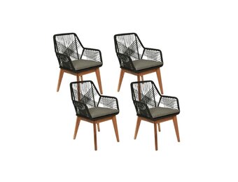 Seville dining tuinstoel set van 4 | touw + hardhout | zwart