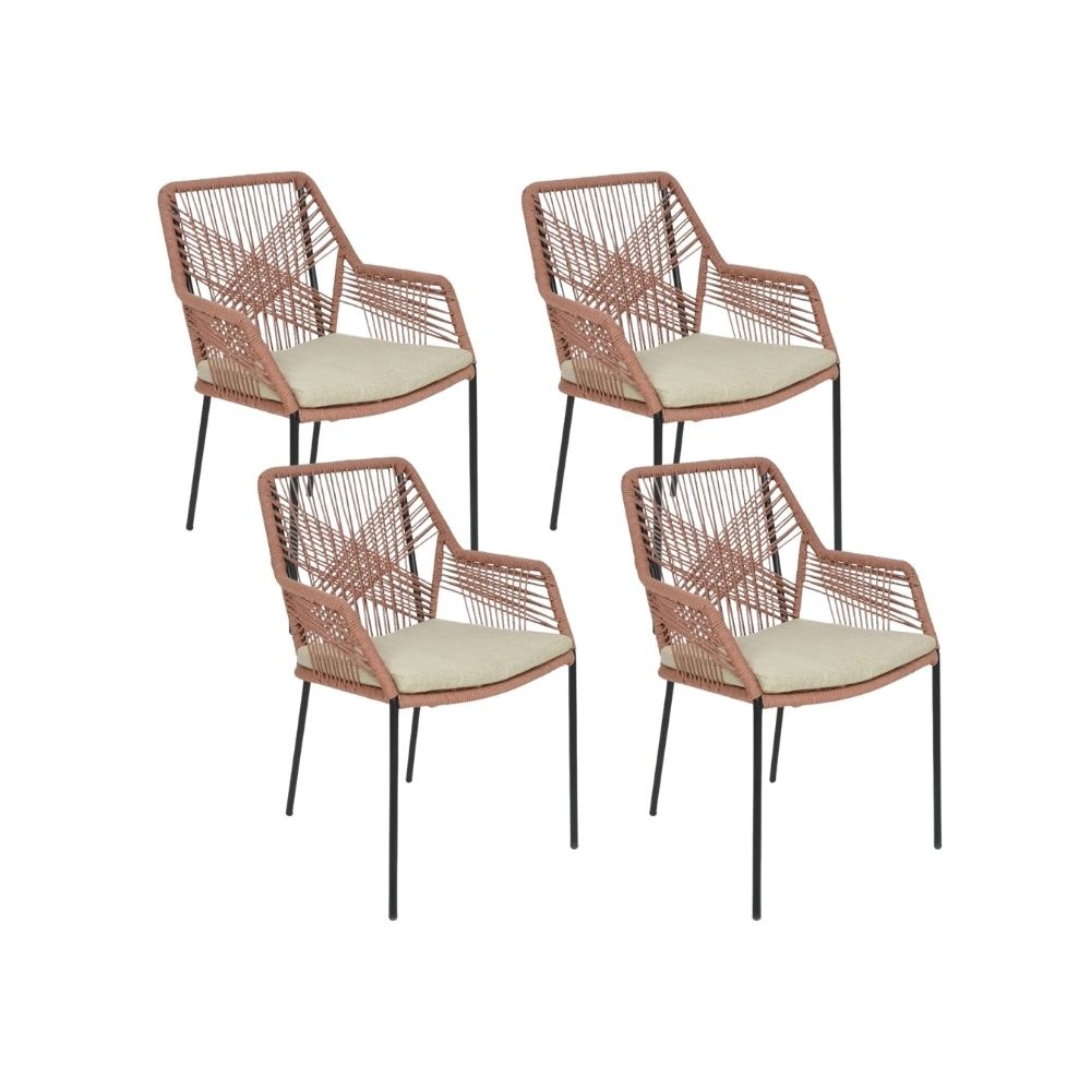 Seville dining tuinstoel stapelbaar set van 4 | touw + staal | terra