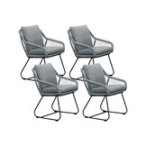 Portofino dining tuinstoel set van 4 | touw + RVS | grijs