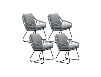 Portofino dining tuinstoel set van 4 | touw + RVS | grijs