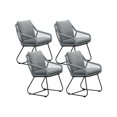 Portofino dining tuinstoel set van 4 | touw + RVS | grijs