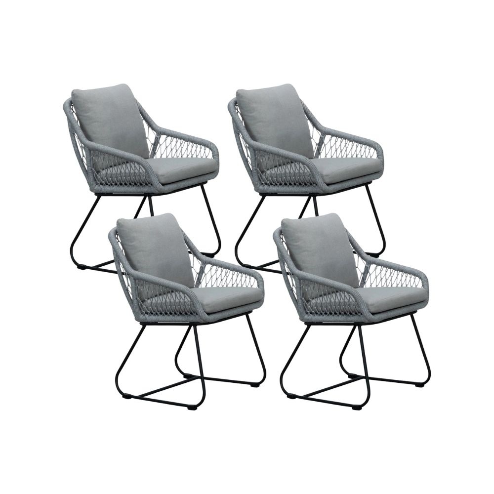 Portofino dining tuinstoel set van 4 | touw + RVS | grijs