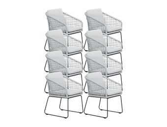 Tulum dining stoel set van 8 | touw + RVS | grijs