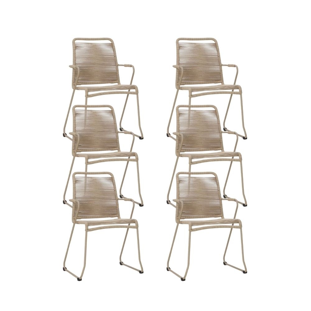 Gladys dining stoel set van 6 | touw + staal | zand