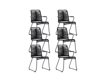 Gladys dining stoel set van 6 | touw + staal | zwart