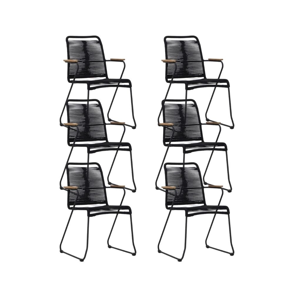 Gladys dining stoel set van 6 | touw + staal | zwart