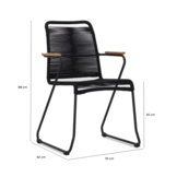 Gladys dining stoel set van 6 | touw + staal | zwart