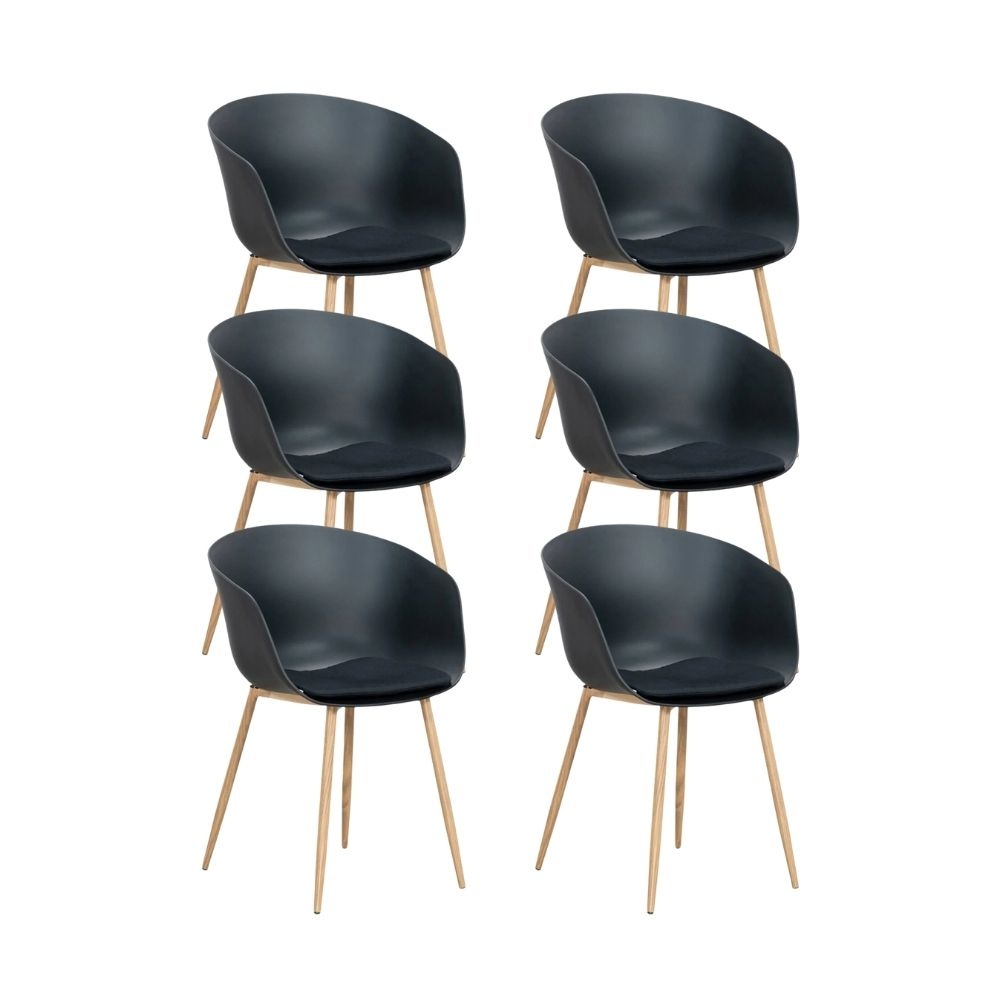 Rikki dining tuinstoel set van 6 | kunststof | zwart + houtlook