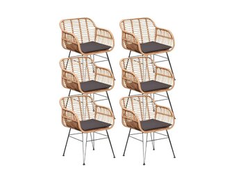 Lola dining tuinstoel set van 6 | wicker + staal | Bamboo antraciet