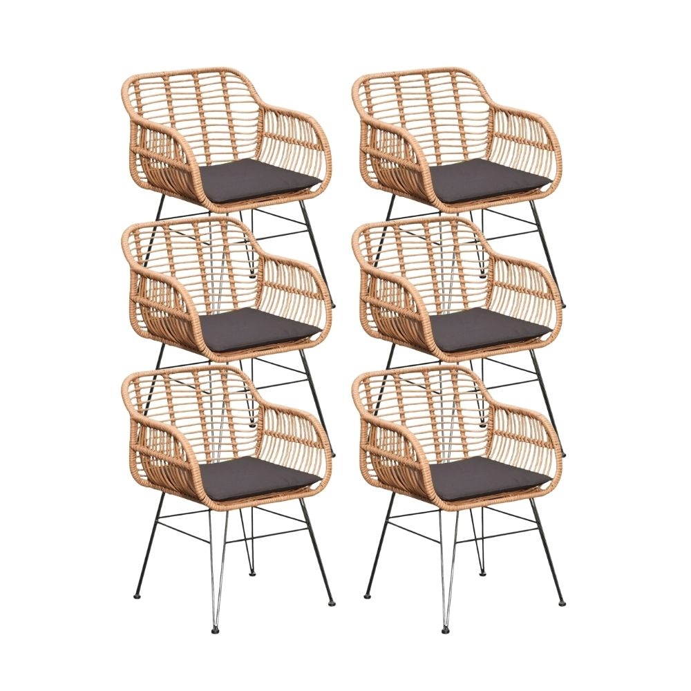 Lola dining tuinstoel set van 6 | wicker + staal | Bamboo antraciet afbeelding