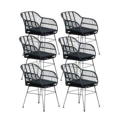 Napels dining tuinstoel set van 6 | wicker | zwart