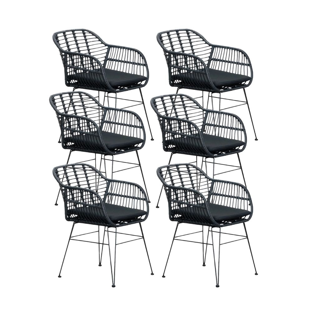 Napels dining tuinstoel set van 6 | wicker | zwart afbeelding